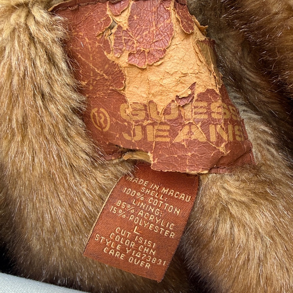 GUESS TRUE VINTAGE 80s RARE FAUX FUR DENIM / JEAN JACKET - L 💙🔥 - Picture 10 of 11
